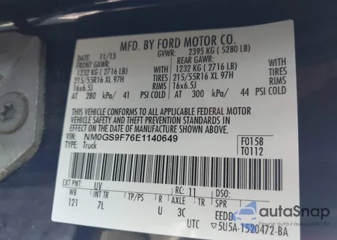 2014 Ford Transit Connect Xlt z USA, uszkodzony, nr VIN NM0GS9F76E1140649